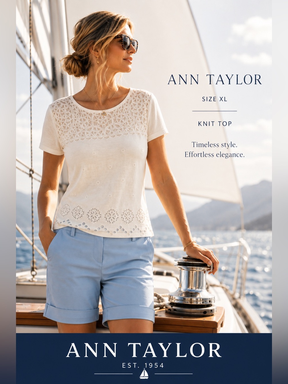 Ann Taylor White Eyelet Knit Top - Classic Summer Style size XL